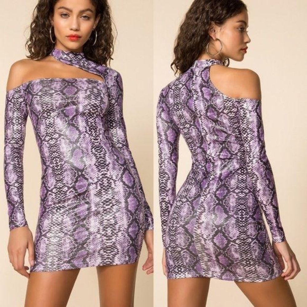 Superdown Snakeskin Dress Long Sleeve Choker NWT